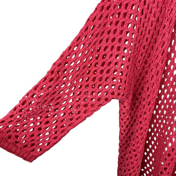 Daytrip Slouchy Cardigan Sweater Azalea Pink Open Knit Long Length Women's XS S - Picture 6 of 9